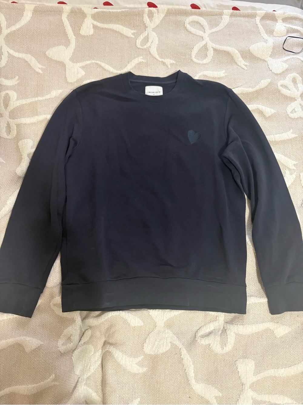 Inimigo Navy Blue Heart Embroidered Crewneck Sweatshirt